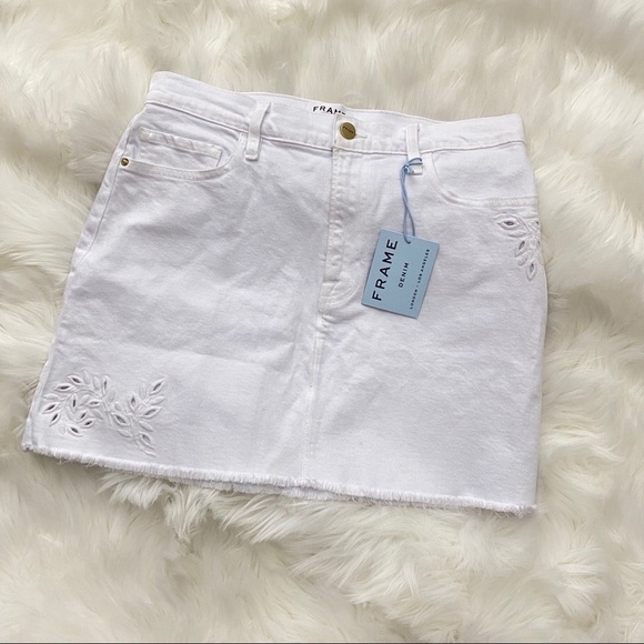 Frame Le Mini Foliage Embroidered Denim Skirt 28 - Picture 3 of 7